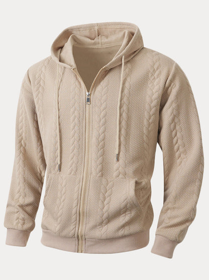 Casual 3D Embossed Zip-Up Hoodie