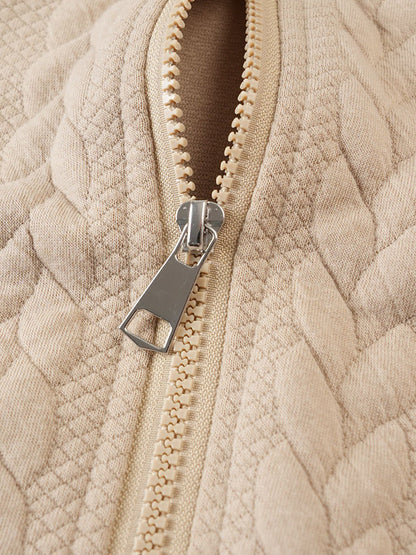 Casual 3D Embossed Zip-Up Hoodie