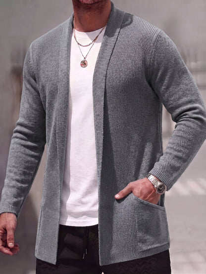 Solid Ribbed Knit Open Front Cardigan