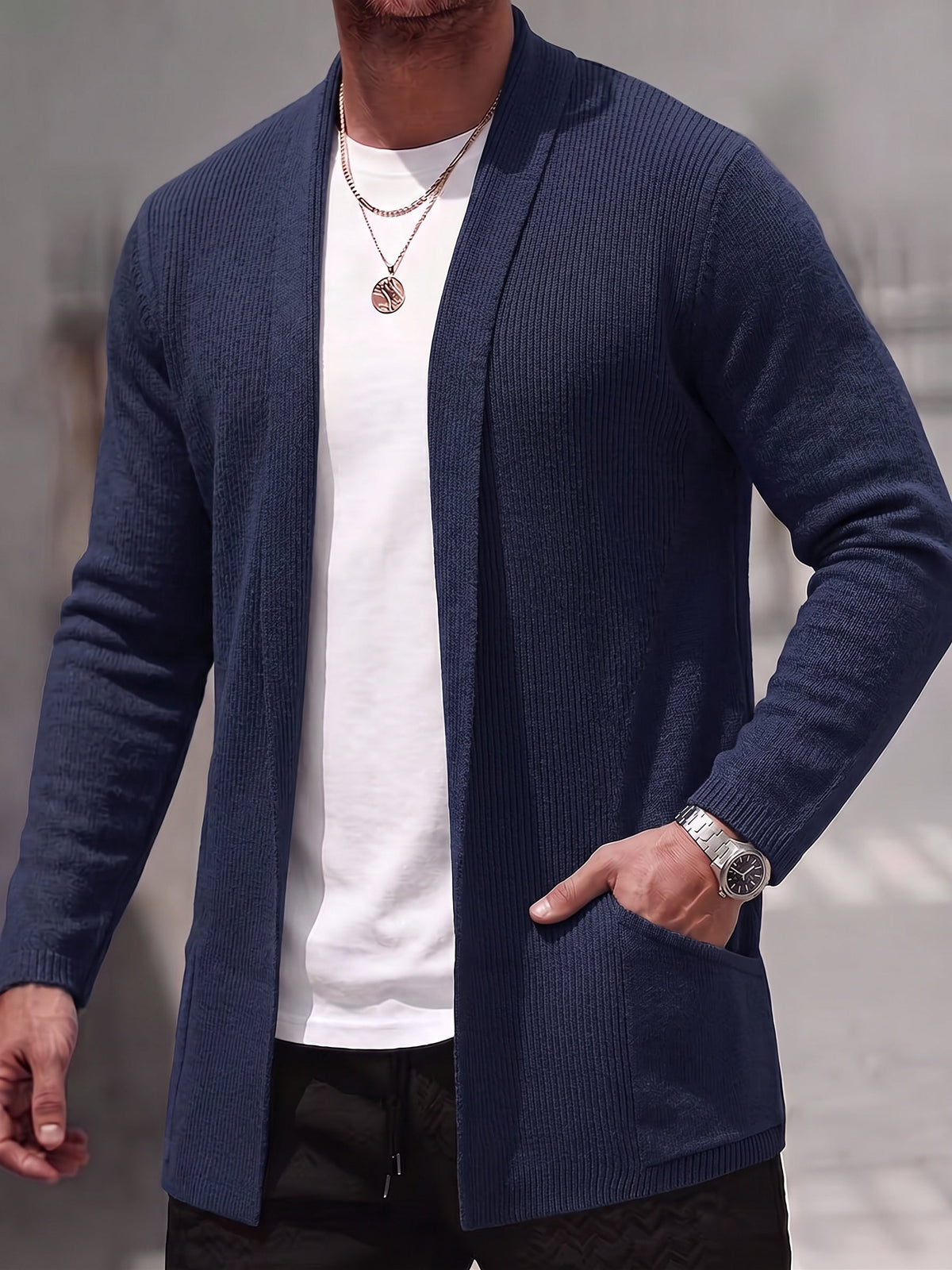 Solid Ribbed Knit Open Front Cardigan