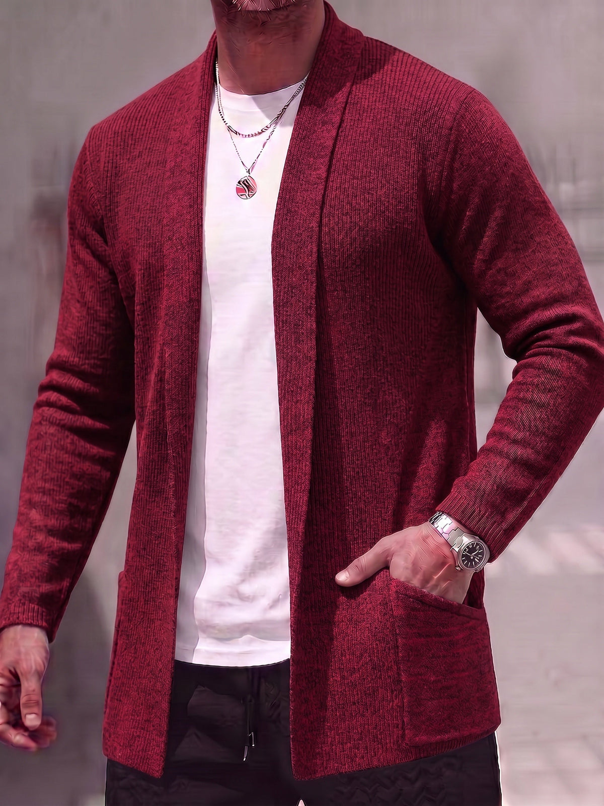 Solid Ribbed Knit Open Front Cardigan