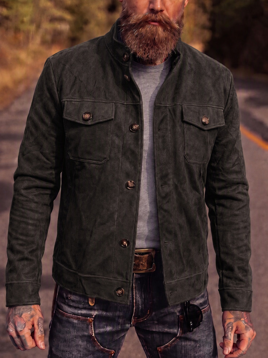 Retro Faux Suede Workwear Jacket