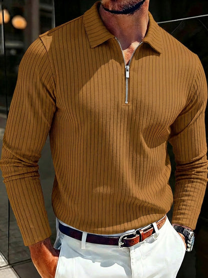 Long Sleeve Quarter Zip Ribbed Polo Shirt
