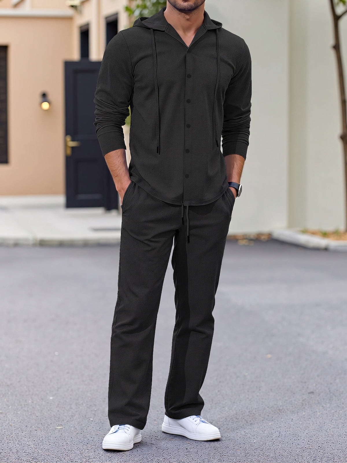 Hooded Button-Down Crinkle 2-Piece Set