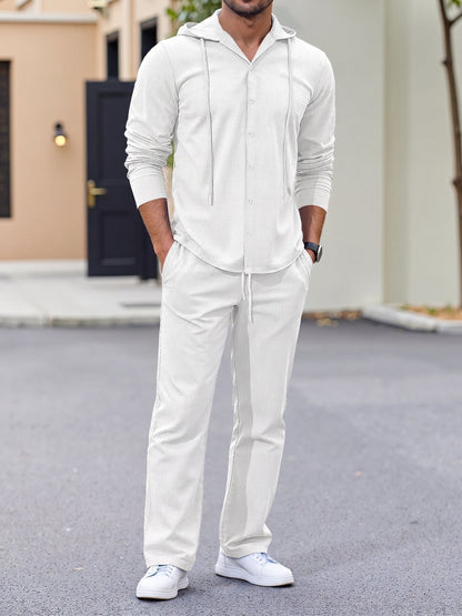 Hooded Button-Down Crinkle 2-Piece Set