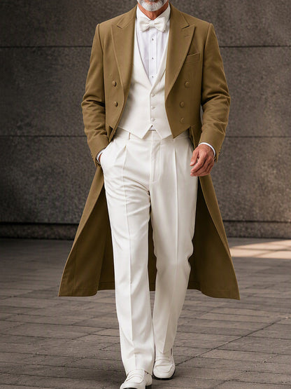 Designer Faux Two-Piece Long Suit Overcoat