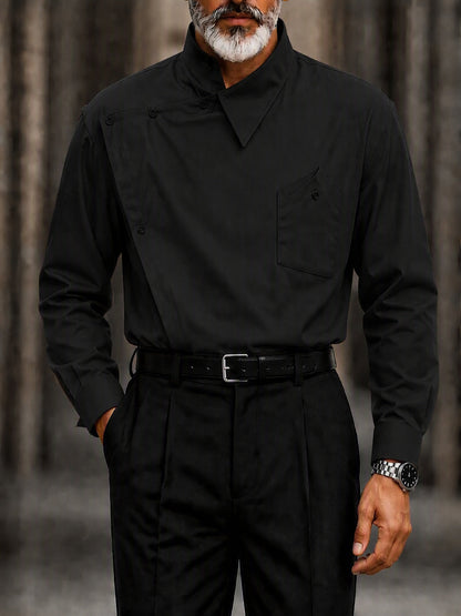 Avant-Garde Asymmetrical Collar Diagonal Placket Shirt