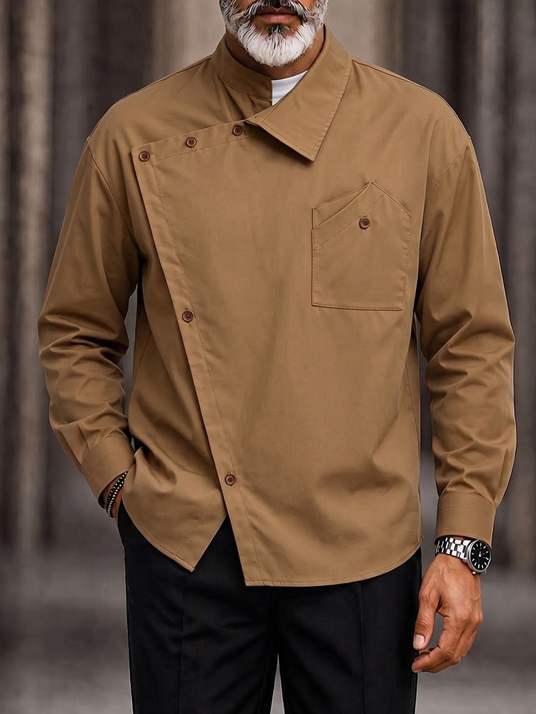 Avant-Garde Asymmetrical Collar Diagonal Placket Shirt