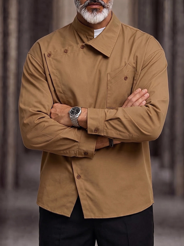 Avant-Garde Asymmetrical Collar Diagonal Placket Shirt
