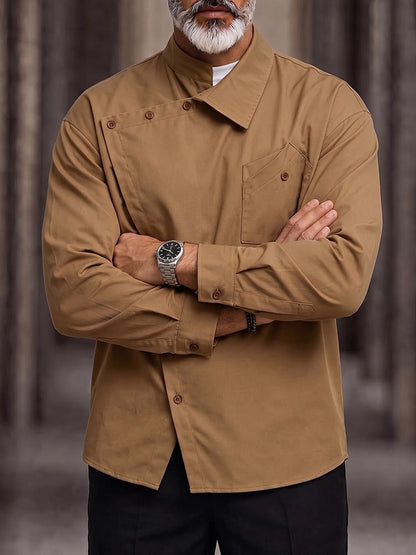 Avant-Garde Asymmetrical Collar Diagonal Placket Shirt