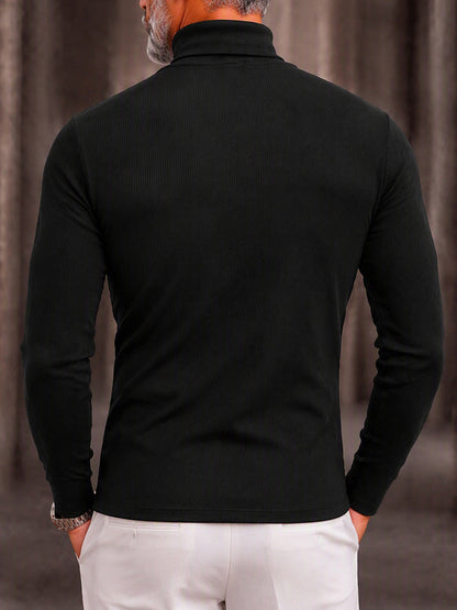 Decorative Buttons Ribbed Knit Turtleneck Sweater