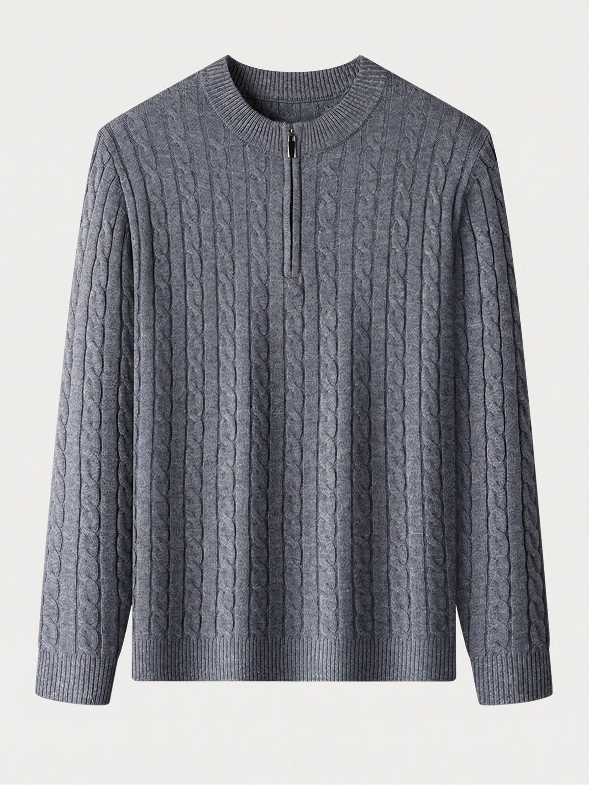 Cable Knit Quarter Zip Sweater Vintage Mock Neck Pullover