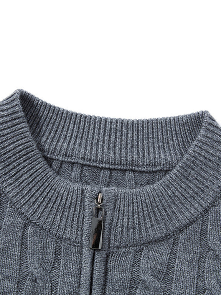 Cable Knit Quarter Zip Sweater Vintage Mock Neck Pullover