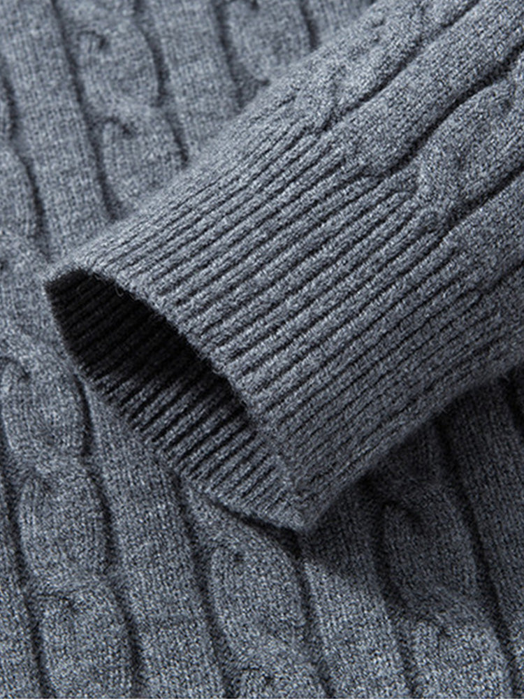 Cable Knit Quarter Zip Sweater Vintage Mock Neck Pullover