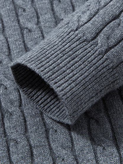 Cable Knit Quarter Zip Sweater Vintage Mock Neck Pullover