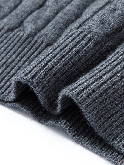 Cable Knit Quarter Zip Sweater Vintage Mock Neck Pullover
