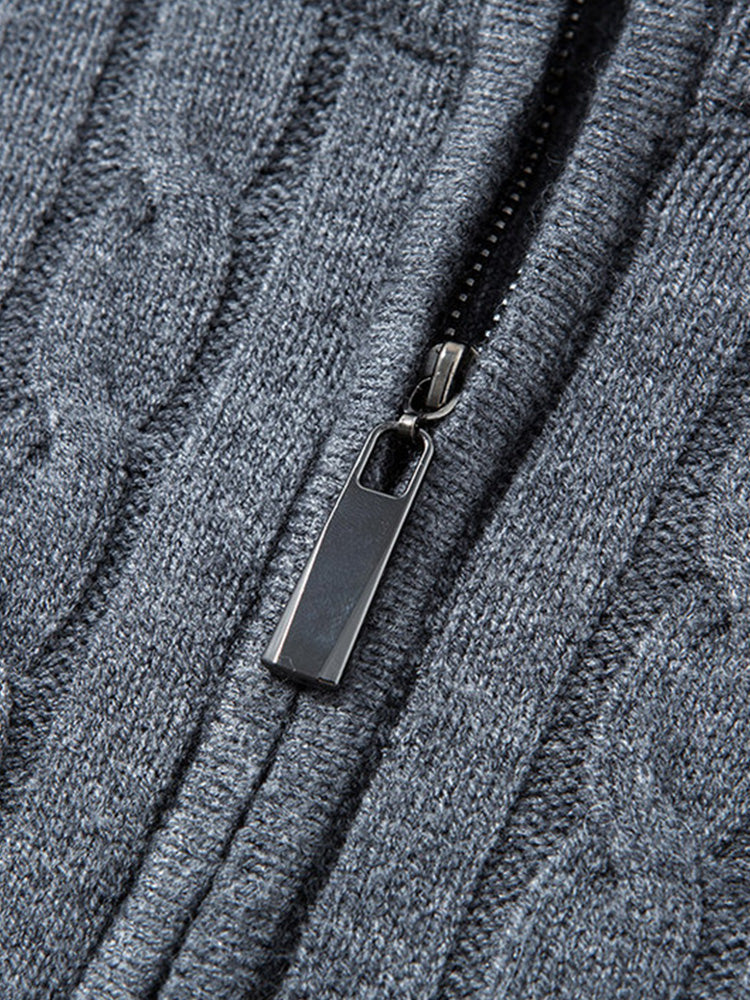 Cable Knit Quarter Zip Sweater Vintage Mock Neck Pullover