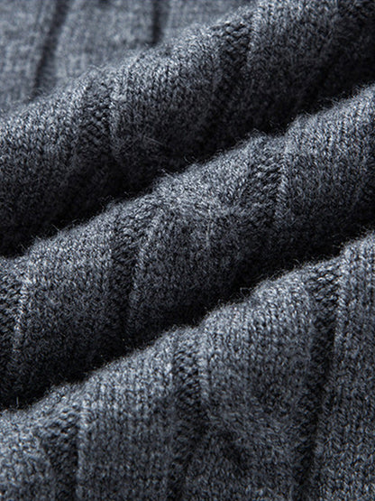 Cable Knit Quarter Zip Sweater Vintage Mock Neck Pullover