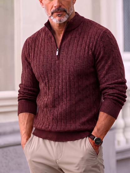Cable Knit Quarter Zip Sweater Vintage Mock Neck Pullover