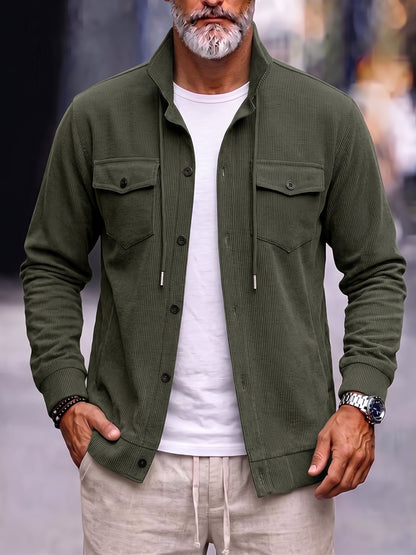 Corduroy Stand Collar Shirt Jacket with Pockets