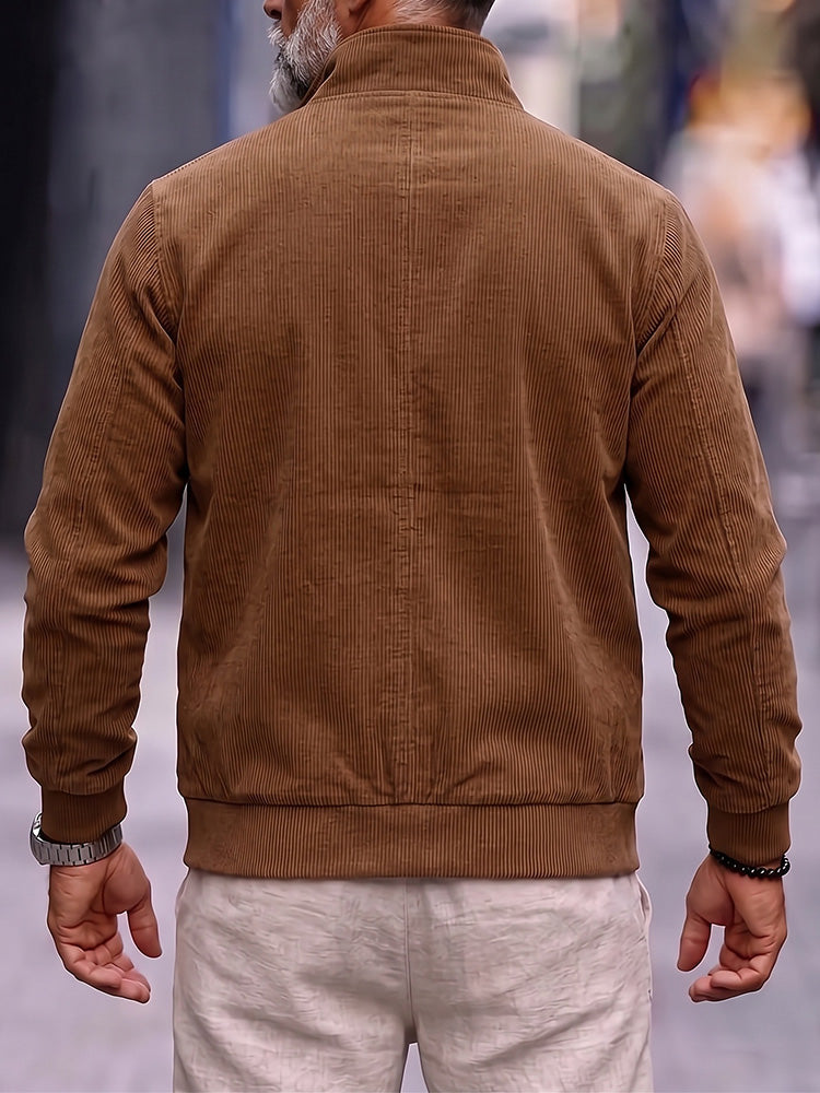 Corduroy Stand Collar Shirt Jacket with Pockets