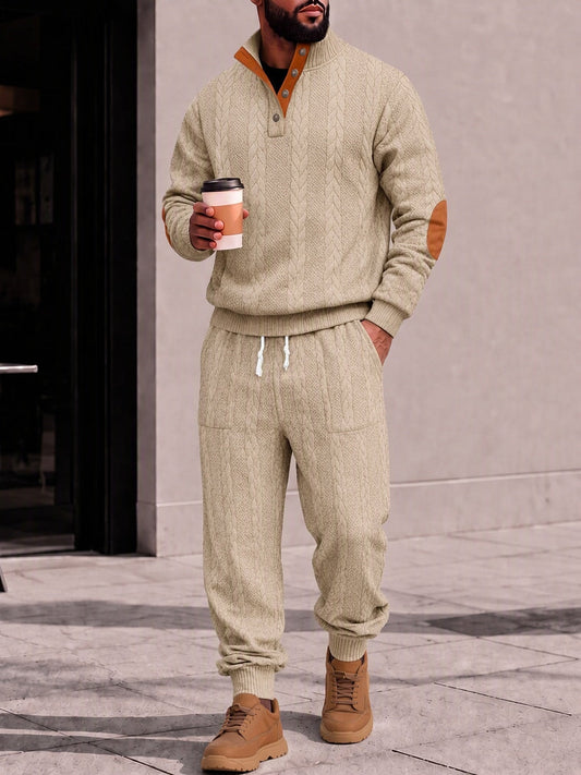 Men's Cable Knit Stand Collar Sweatsuit 2 Piece Set