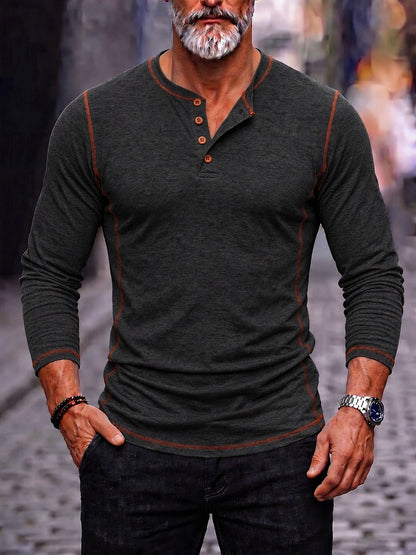 Men's Contrast Stitch Henley Long Sleeve Shirt
