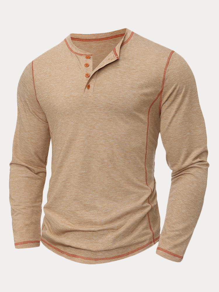 Men's Contrast Stitch Henley Long Sleeve Shirt