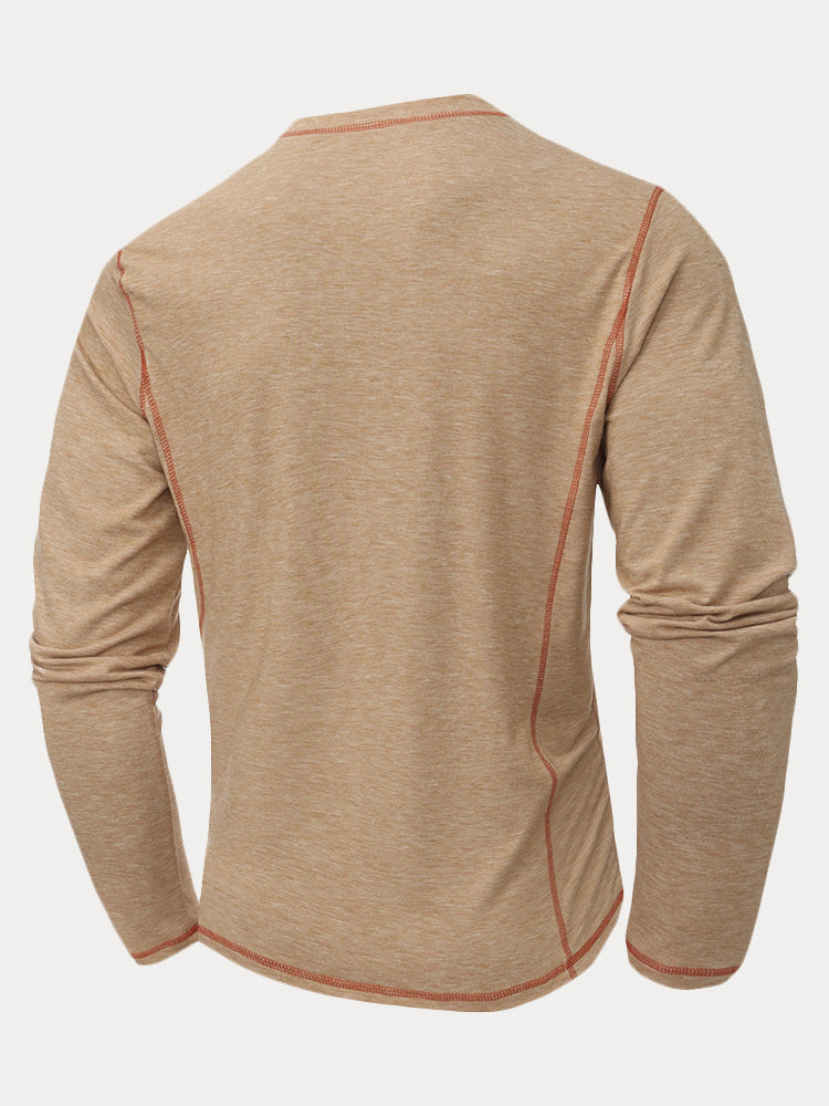 Men's Contrast Stitch Henley Long Sleeve Shirt