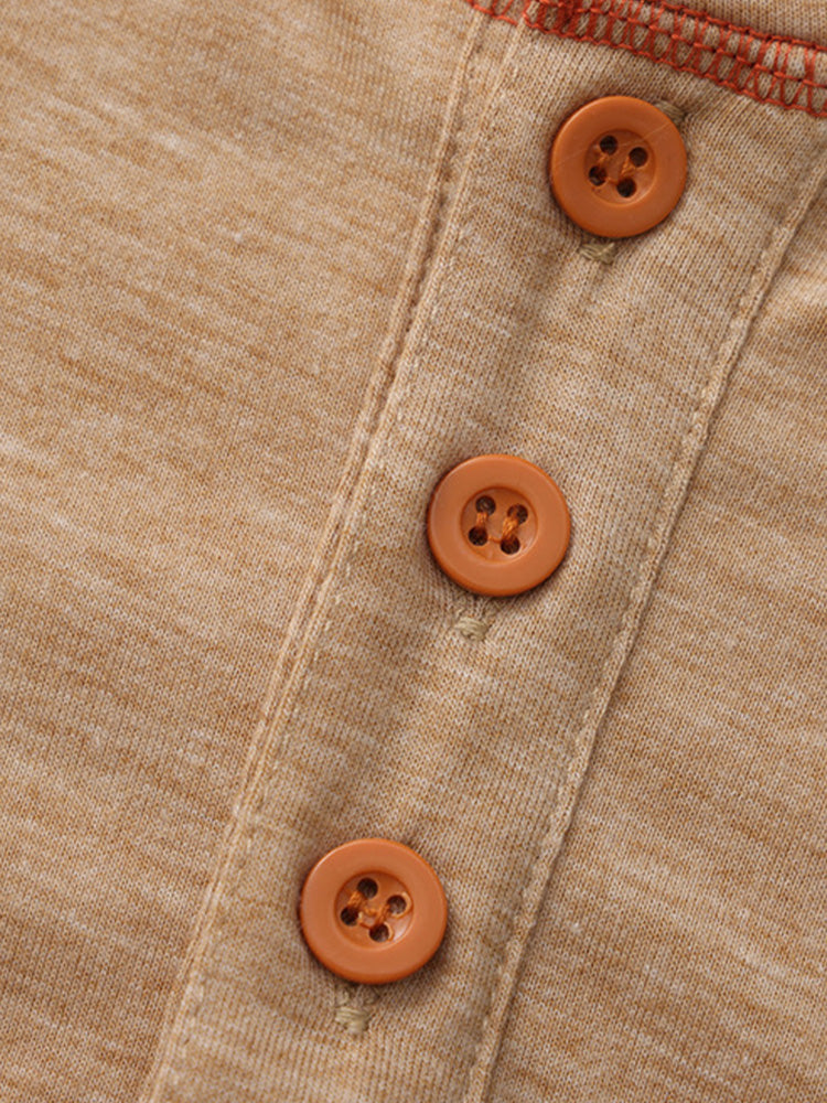 Men's Contrast Stitch Henley Long Sleeve Shirt