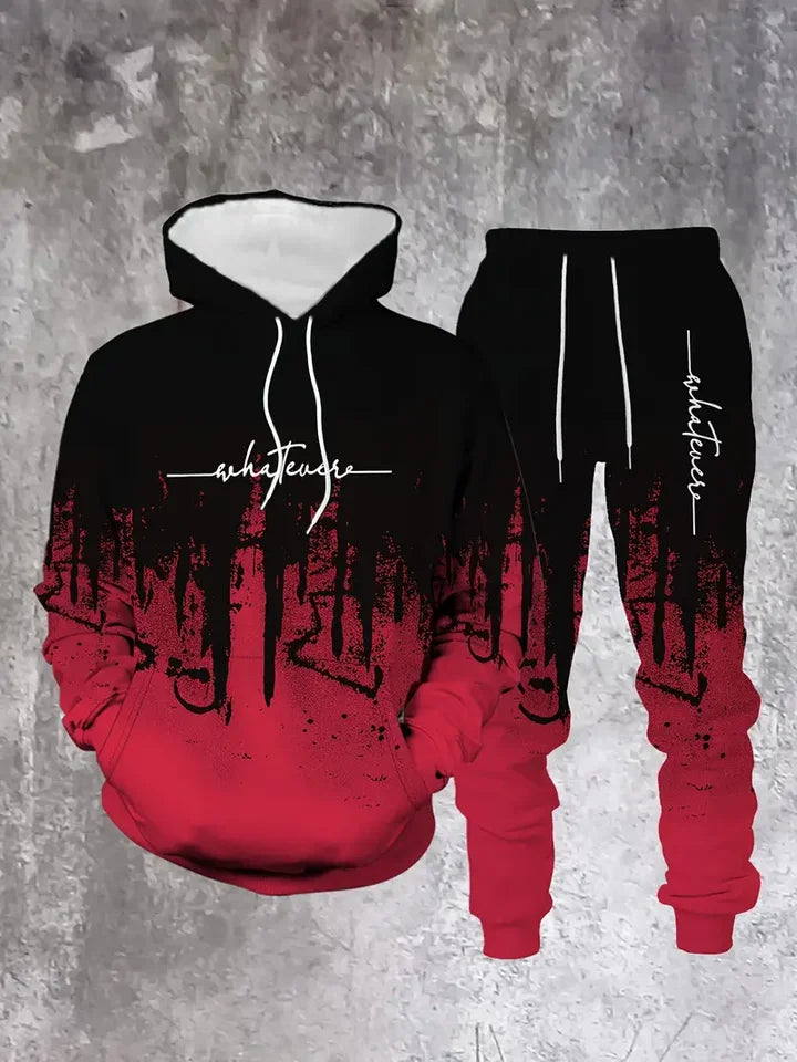 Gradient Color Paris Tracksuit Outfit Men's Street Fashion 3D Print Sport Hoodie 2-Piece Autumn/Winter Sweatshirt Sweatpants Set