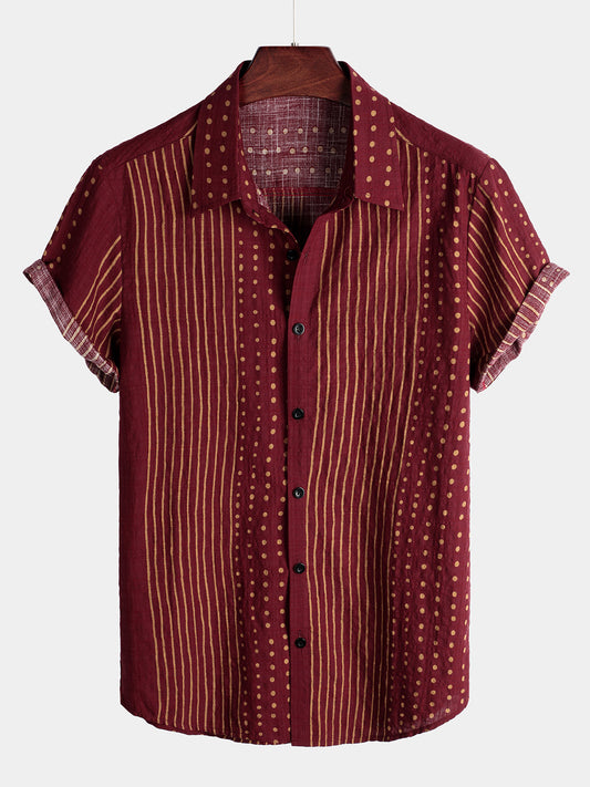 Men's Breathable Cotton Short Sleeve Striped Shirt
