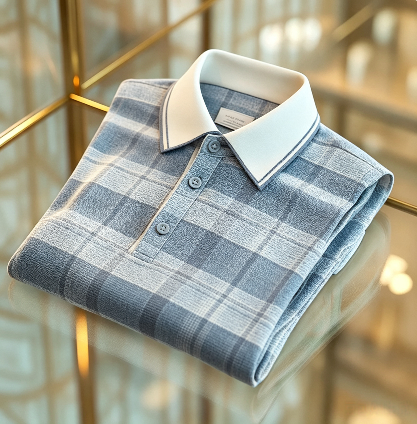 Men's Business Casual Jacquard Button Short Sleeve Polo Shirt