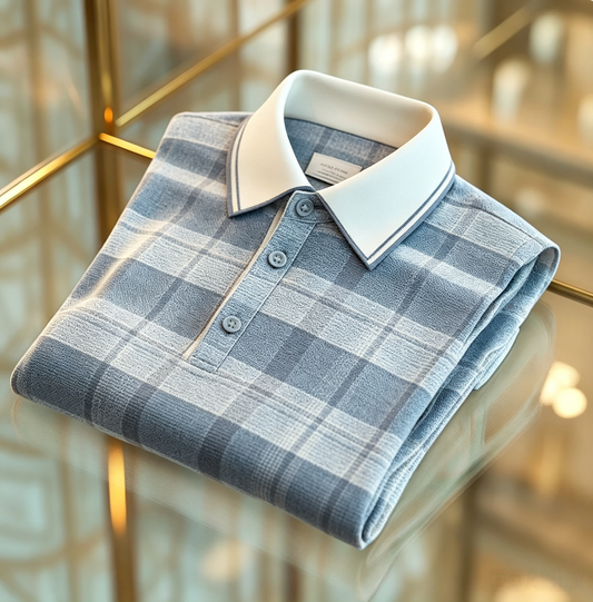 Men's Business Casual Jacquard Button Short Sleeve Polo Shirt
