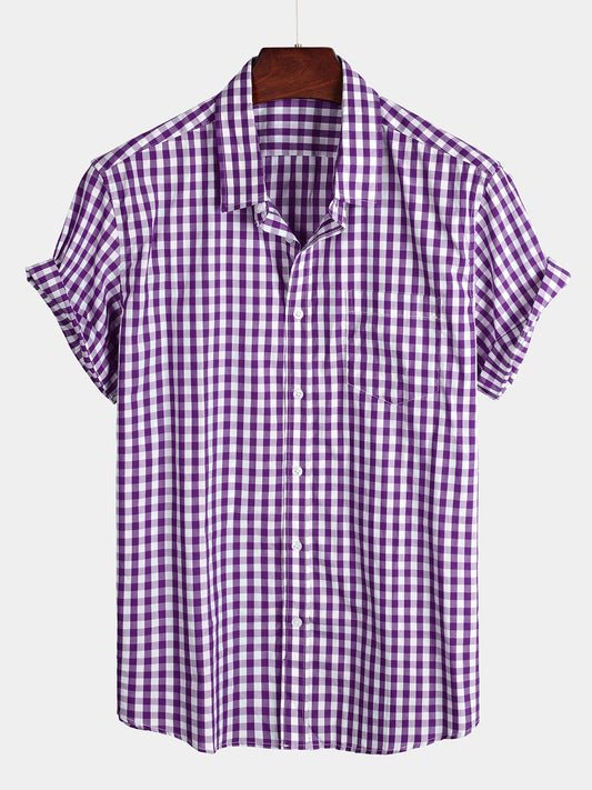 Men's Casual Solid Color Plaid Cotton Pocket Shirt