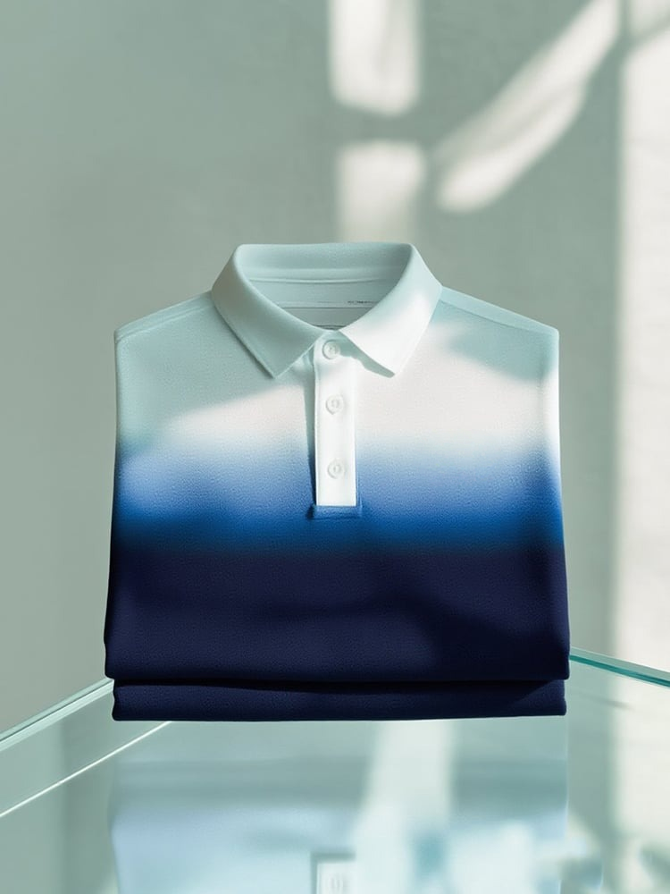 Men's Business Casual Gradient Button Short Sleeve Polo Shirt