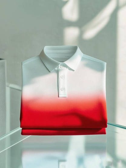 Men's Business Casual Gradient Button Short Sleeve Polo Shirt