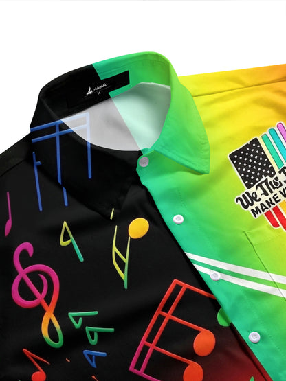 Pride Month Colorful Music Note American Flag Men's Pocket Short Sleeve Shirts
