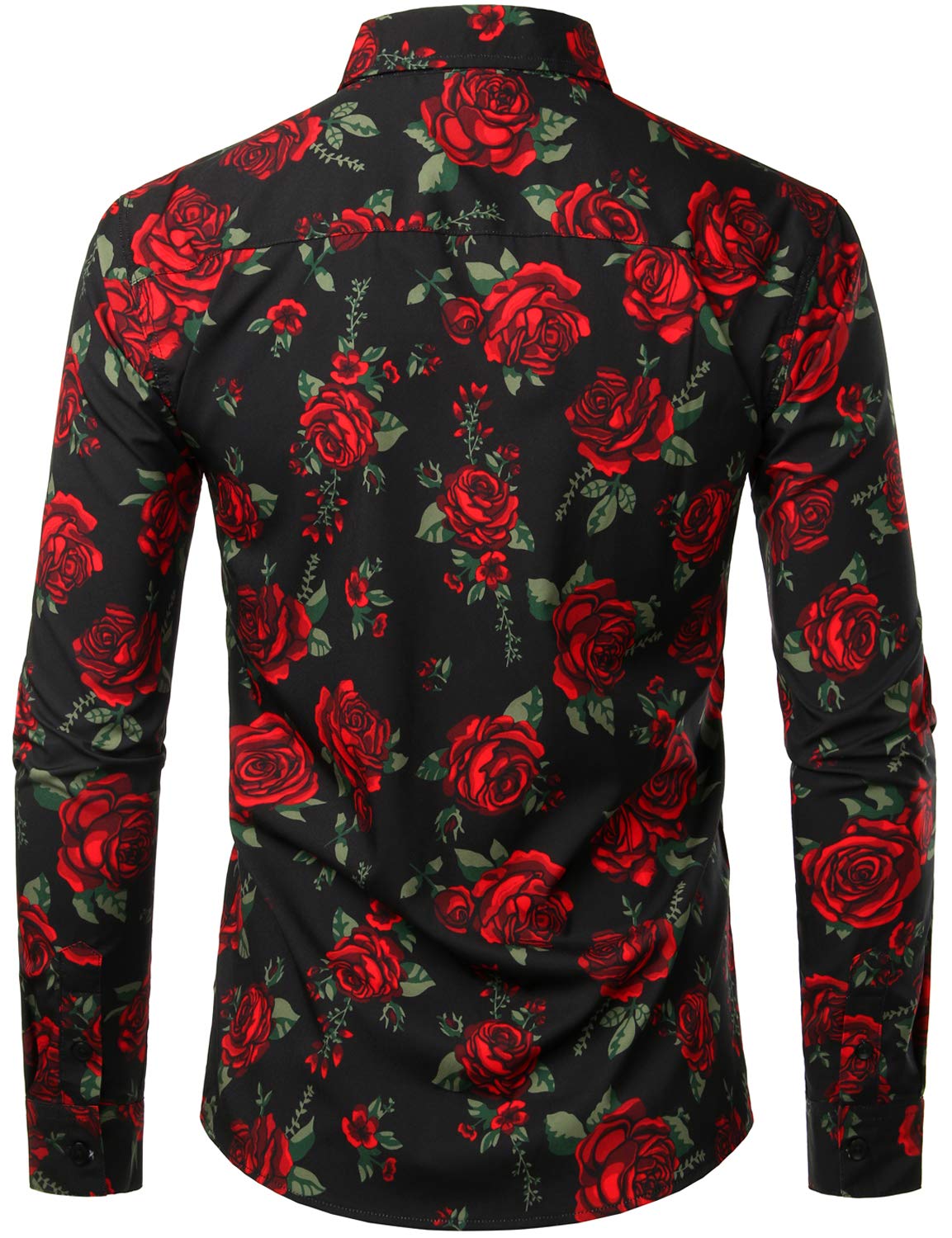 Men's Casual Rose Black Long Sleeve Button Up Shirt
