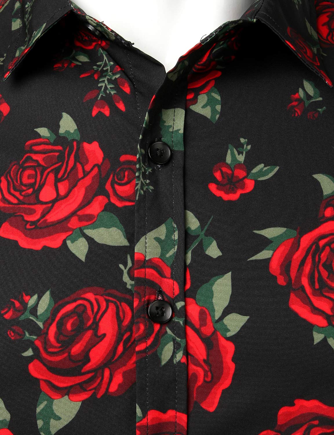 Men's Casual Rose Black Long Sleeve Button Up Shirt