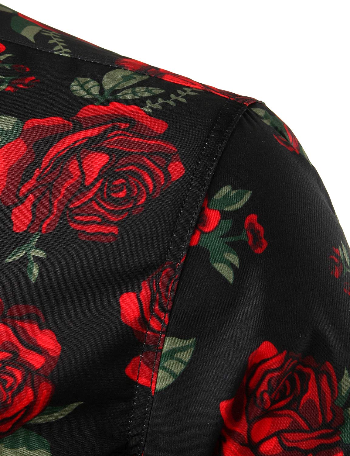 Men's Casual Rose Black Long Sleeve Button Up Shirt