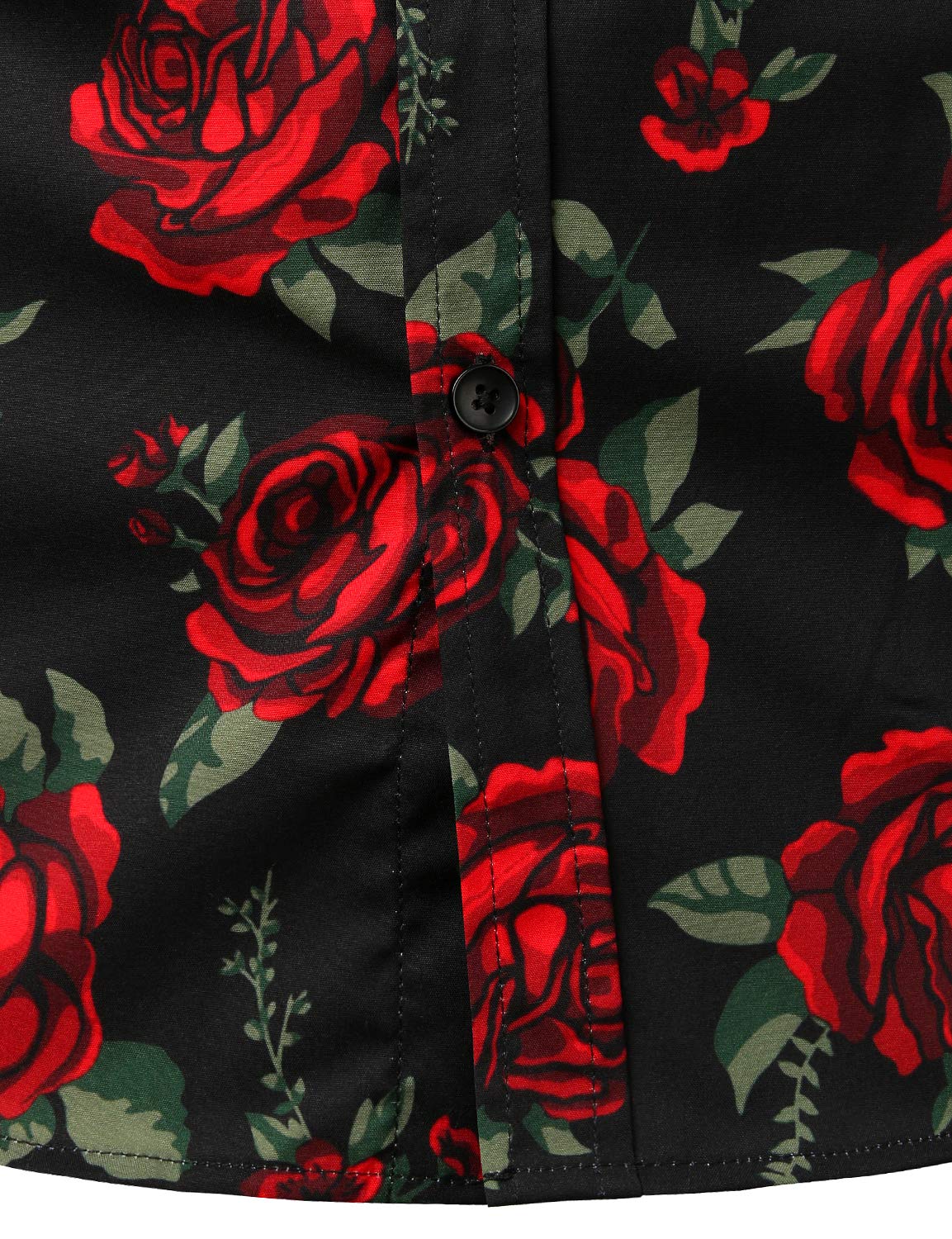 Men's Casual Rose Black Long Sleeve Button Up Shirt