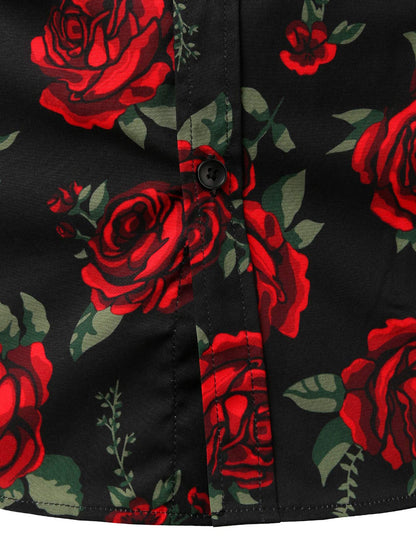 Men's Casual Rose Black Long Sleeve Button Up Shirt