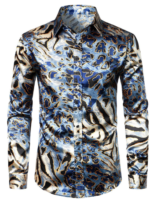 Men's Leopard Vintage Long Sleeve Button Up Dress Shirt