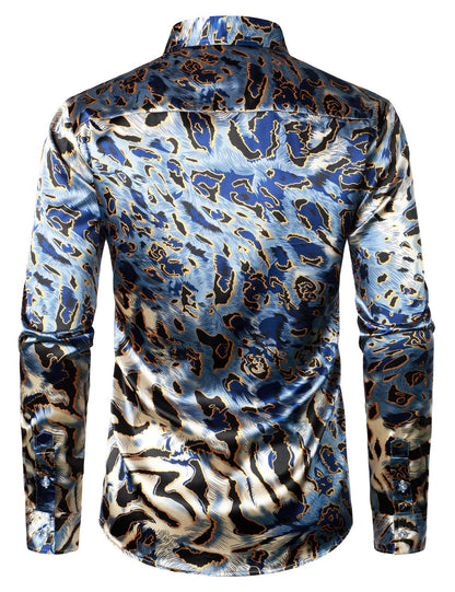 Men's Leopard Vintage Long Sleeve Button Up Dress Shirt