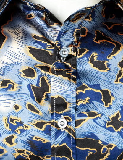 Men's Leopard Vintage Long Sleeve Button Up Dress Shirt