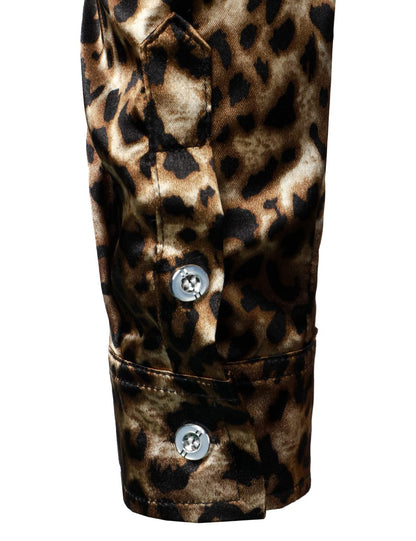 Men's Retro Leopard Button Up Brown Long Sleeve Shirt
