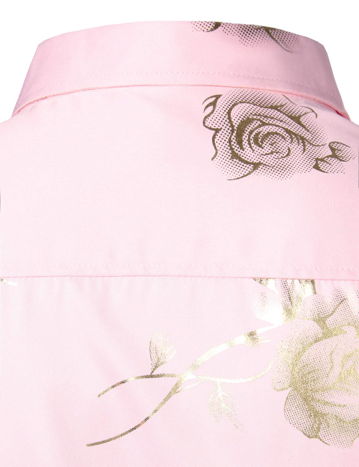 Men's Casual Rose Floral Print Pink Button Up Long Sleeve Dress Shirt