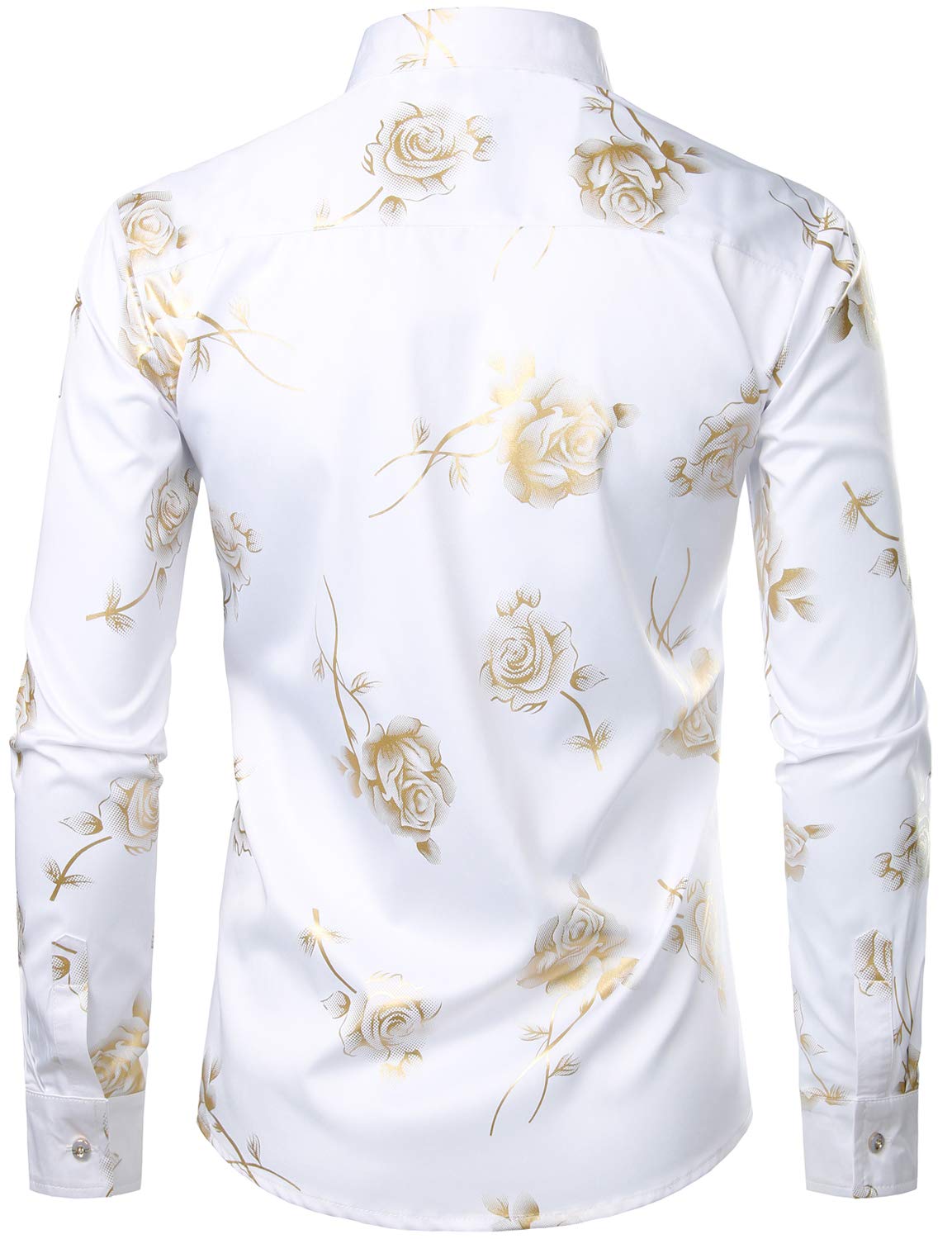 Men's Casual Yellow Rose Floral Print Button Up Long Sleeve Dress Shirt
