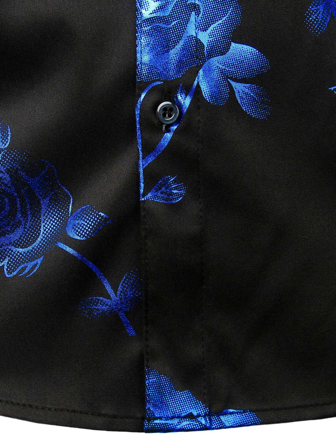 Men's Blue Rose Floral Print Long Sleeve Button Up Dress Shirt